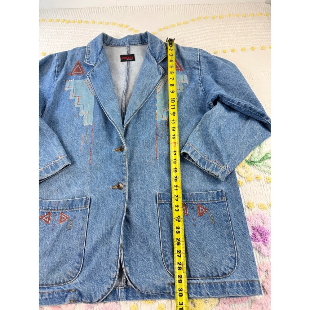 Sunbelt Sportswear Vintage Denim Southwestern Blazer Jacket Blue Embroidered Xl - Picture 3 of 9